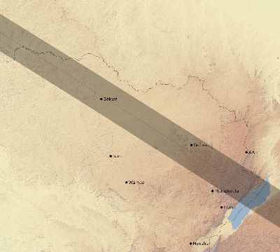 Map of the eclipse path across DR Congo on 09/21/2313