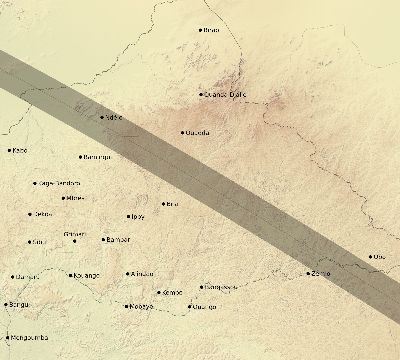 Map of the eclipse path across Central African Republic on 09/21/2313