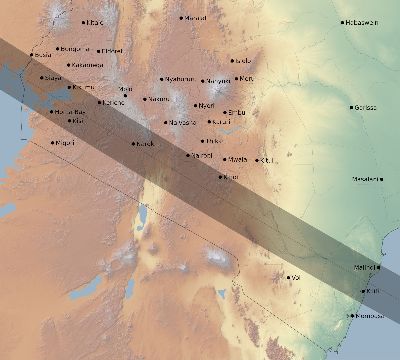Map of the eclipse path across Kenya on 09/21/2313