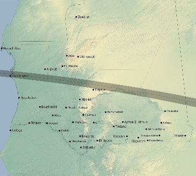 Map of the eclipse path across Mauritania on 09/21/2313