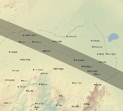 Map of the eclipse path across Nigeria on 09/21/2313