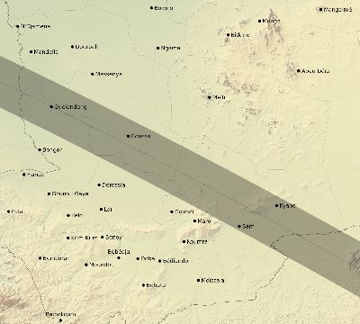 Map of the eclipse path across Chad on 09/21/2313