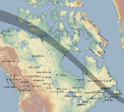 Map of the eclipse path across Canada on 09/10/2314