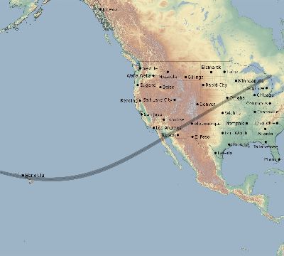 Map of the eclipse path across United States on 01/25/2316