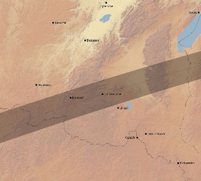 Map of the eclipse path across DR Congo on 07/20/2316