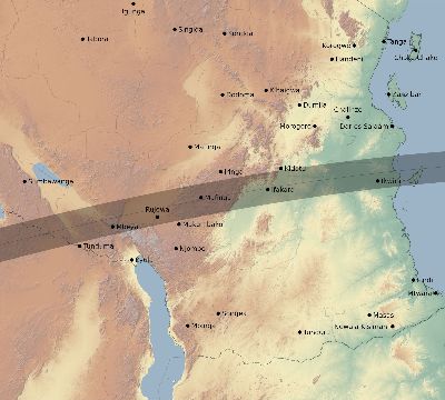 Map of the eclipse path across Tanzania on 07/20/2316