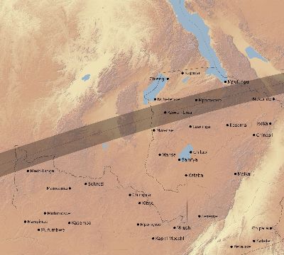 Map of the eclipse path across Zambia on 07/20/2316