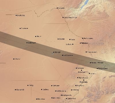 Map of the eclipse path across Botswana on 01/14/2317
