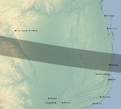Map of the eclipse path across Mozambique on 01/14/2317