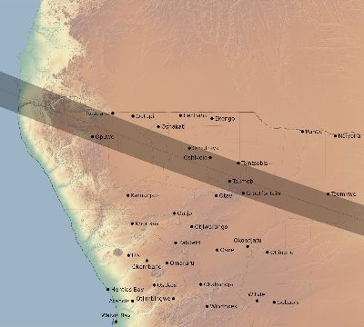 Map of the eclipse path across Namibia on 01/14/2317