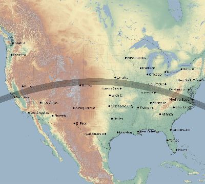 Map of the eclipse path across United States on 07/09/2317