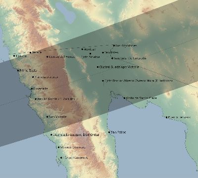 Map of the eclipse path across Mexico on 11/13/2319