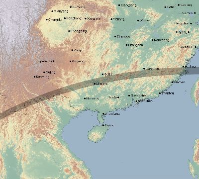Map of the eclipse path across China on 05/09/2320