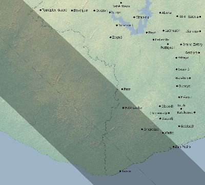 Map of the eclipse path across Côte d'Ivoire (Ivory Coast) on 11/01/2320