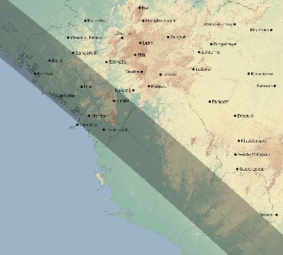 Map of the eclipse path across Guinea on 11/01/2320