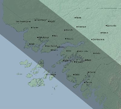 Map of the eclipse path across Guinea-Bissau on 11/01/2320