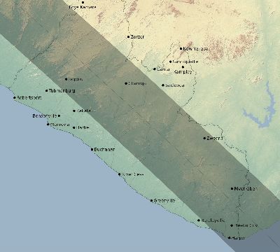 Map of the eclipse path across Liberia on 11/01/2320