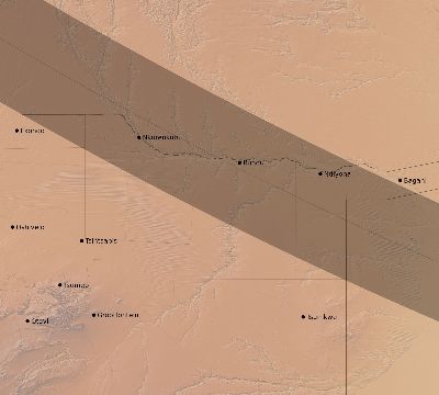 Map of the eclipse path across Namibia on 11/01/2320