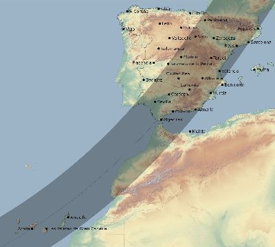Map of the eclipse path across Spain on 04/28/2321