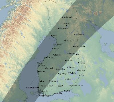 Map of the eclipse path across Finland on 04/28/2321
