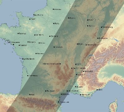 Map of the eclipse path across France on 04/28/2321