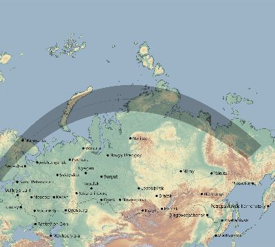 Map of the eclipse path across Russia on 04/28/2321