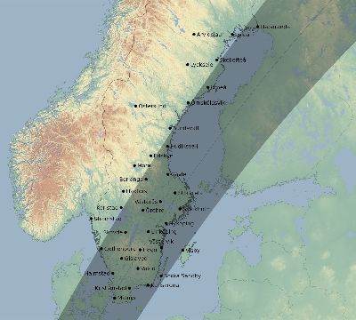 Map of the eclipse path across Sweden on 04/28/2321