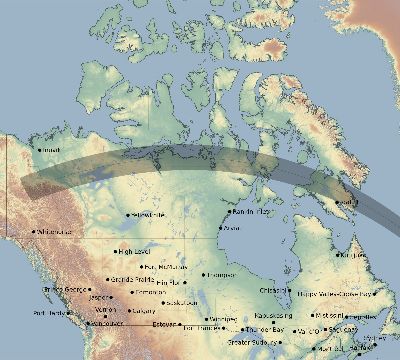 Map of the eclipse path across Canada on 09/01/2323