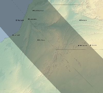 Map of the eclipse path across Western Sahara on 09/01/2323