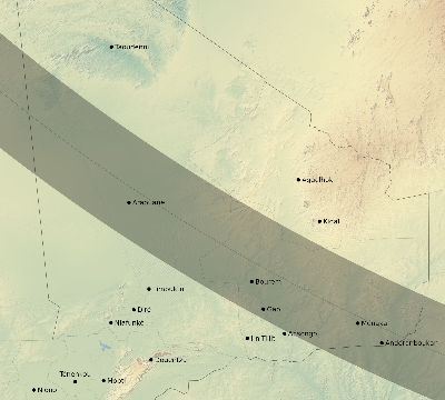 Map of the eclipse path across Mali on 09/01/2323