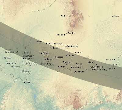 Map of the eclipse path across Niger on 09/01/2323