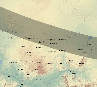 Map of the eclipse path across Nigeria on 09/01/2323