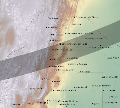 Map of the eclipse path across Argentina on 02/25/2324
