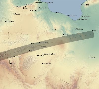 Map of the eclipse path across Libya on 02/25/2324
