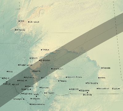 Map of the eclipse path across Mauritania on 02/25/2324