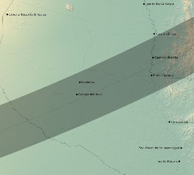 Map of the eclipse path across Paraguay on 02/25/2324