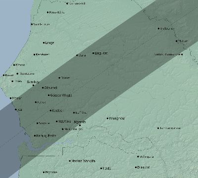 Map of the eclipse path across Senegal on 02/25/2324
