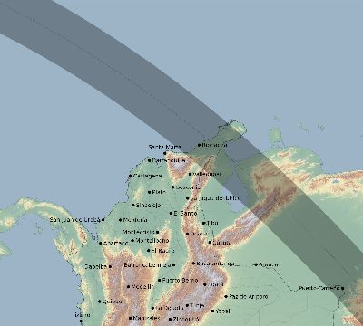 Map of the eclipse path across Colombia on 08/20/2324