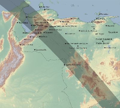 Map of the eclipse path across Venezuela on 08/20/2324