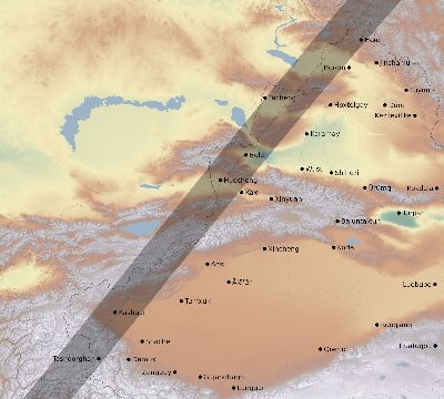 Map of the eclipse path across China on 02/14/2325