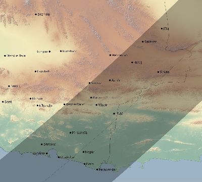 Map of the eclipse path across Iran on 02/14/2325