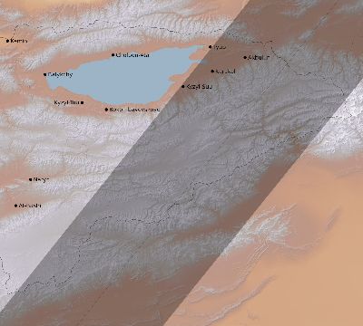 Map of the eclipse path across Kyrgyzstan on 02/14/2325