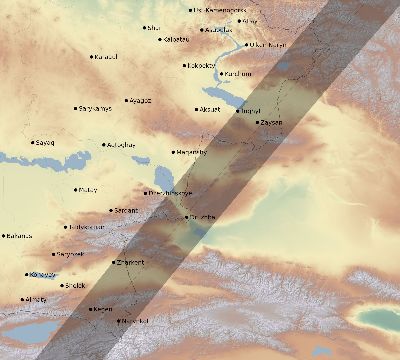 Map of the eclipse path across Kazakhstan on 02/14/2325