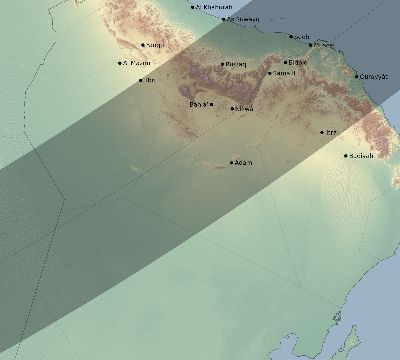Map of the eclipse path across Oman on 02/14/2325