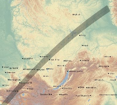 Map of the eclipse path across Russia on 02/14/2325