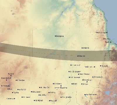 Map of the eclipse path across Sudan on 02/14/2325