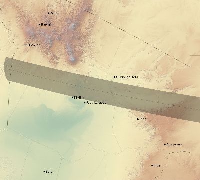 Map of the eclipse path across Chad on 02/14/2325