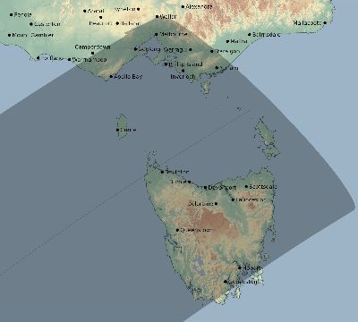 Map of the eclipse path across Australia on 12/25/2326