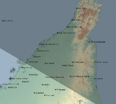 Map of the eclipse path across United Arab Emirates on 06/20/2327