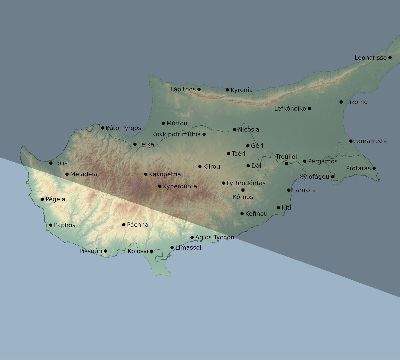 Map of the eclipse path across Cyprus on 06/20/2327